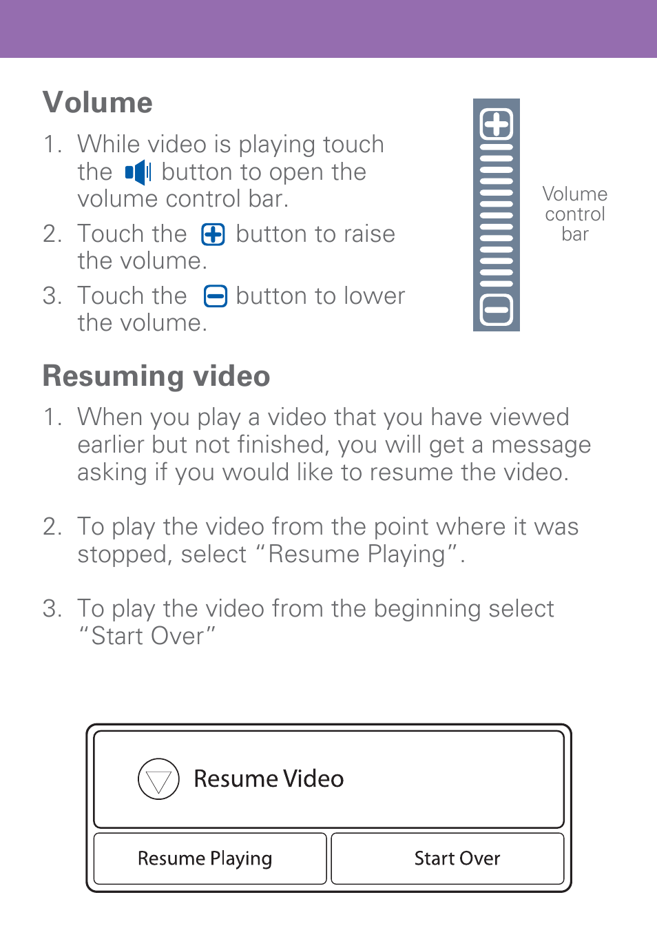 Music controls, Music settings, Volume | Resuming video | Polaroid PMP500-4 User Manual | Page 14 / 32