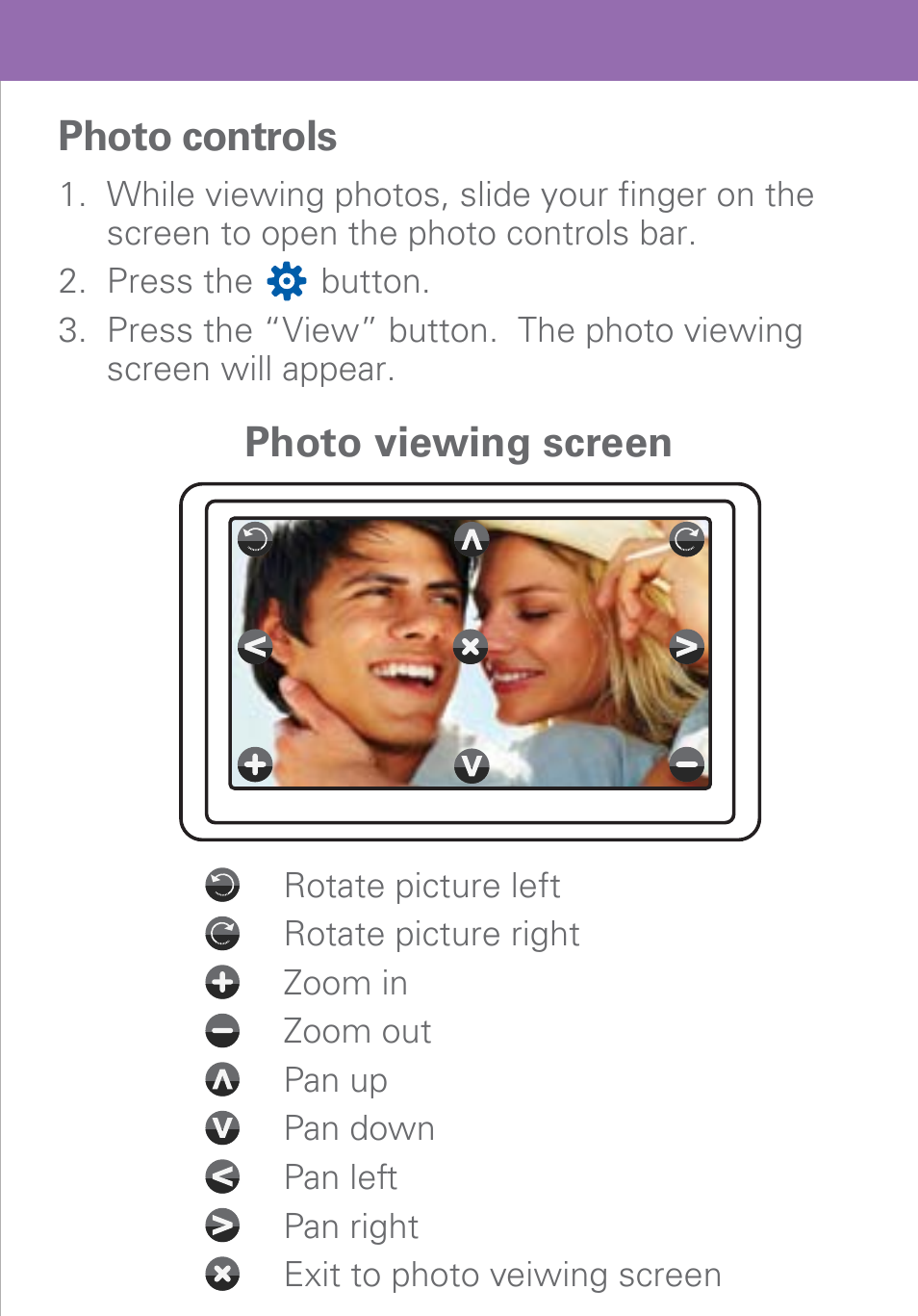 Photo controls, Photo viewing screen | Polaroid PMP500-4 User Manual | Page 18 / 32