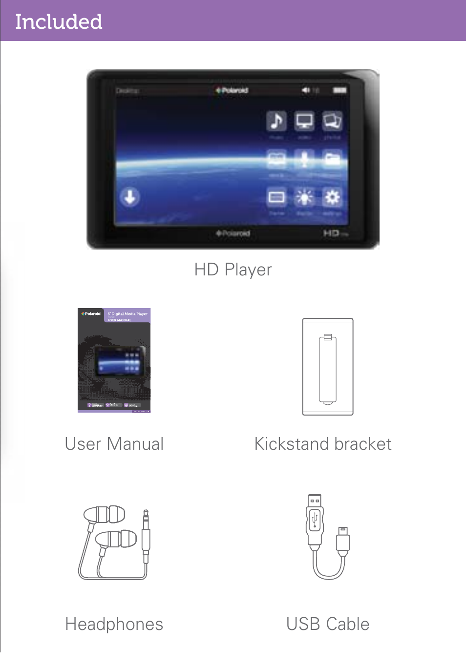 Included | Polaroid PMP500-4 User Manual | Page 2 / 32