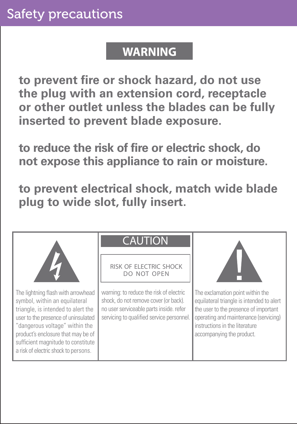 Safety precautions, Caution | Polaroid PMP500-4 User Manual | Page 28 / 32