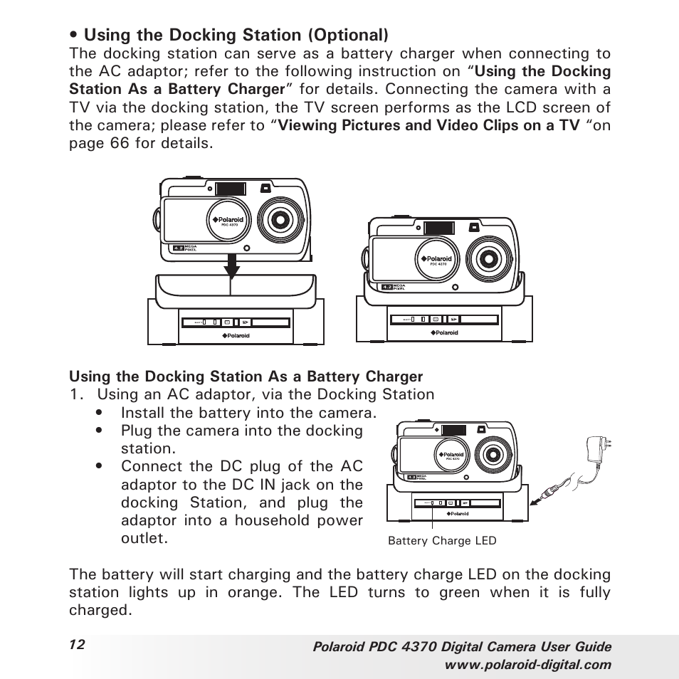 Using the docking station (optional) | Polaroid PDC 4370 User Manual | Page 12 / 103