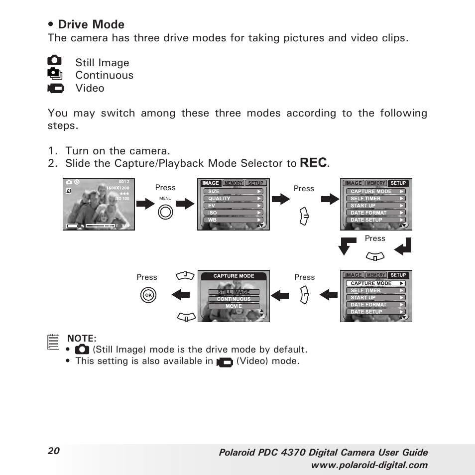 Drive mode | Polaroid PDC 4370 User Manual | Page 20 / 103