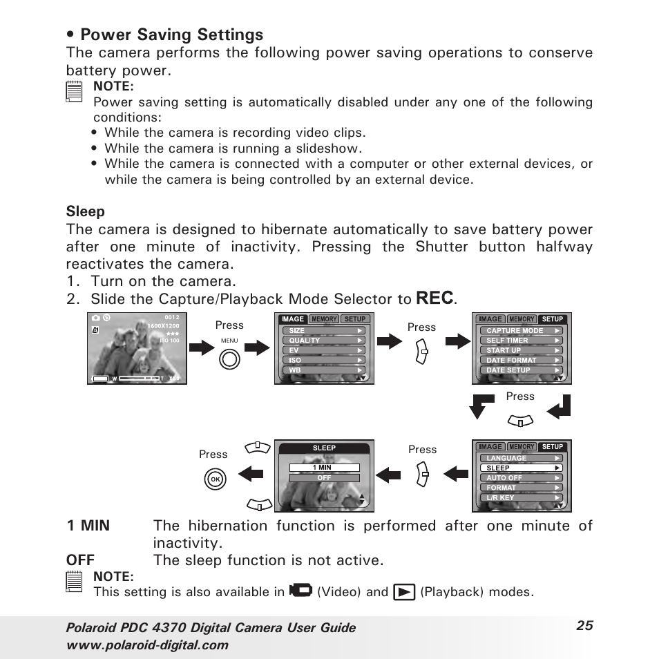 Power saving settings | Polaroid PDC 4370 User Manual | Page 25 / 103