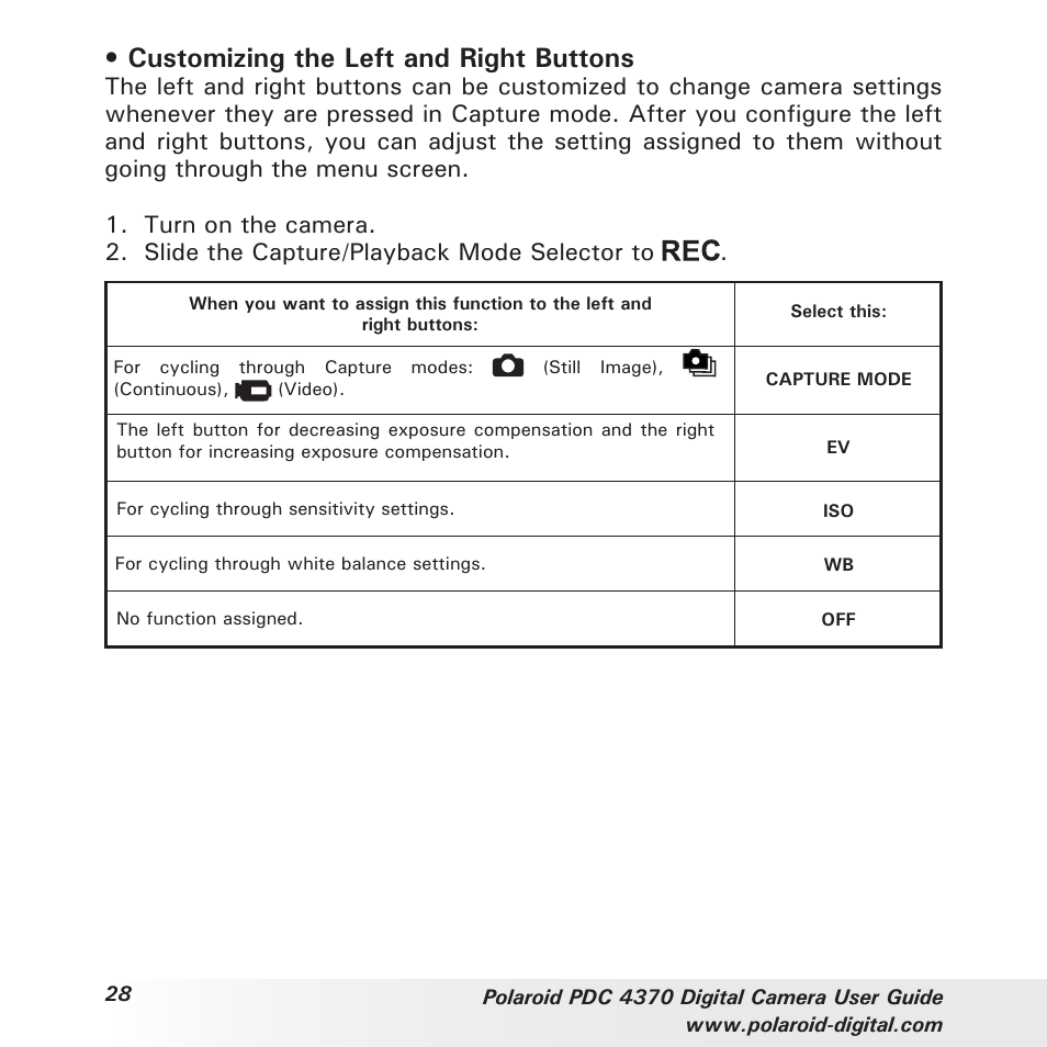 Customizing the left and right buttons | Polaroid PDC 4370 User Manual | Page 28 / 103