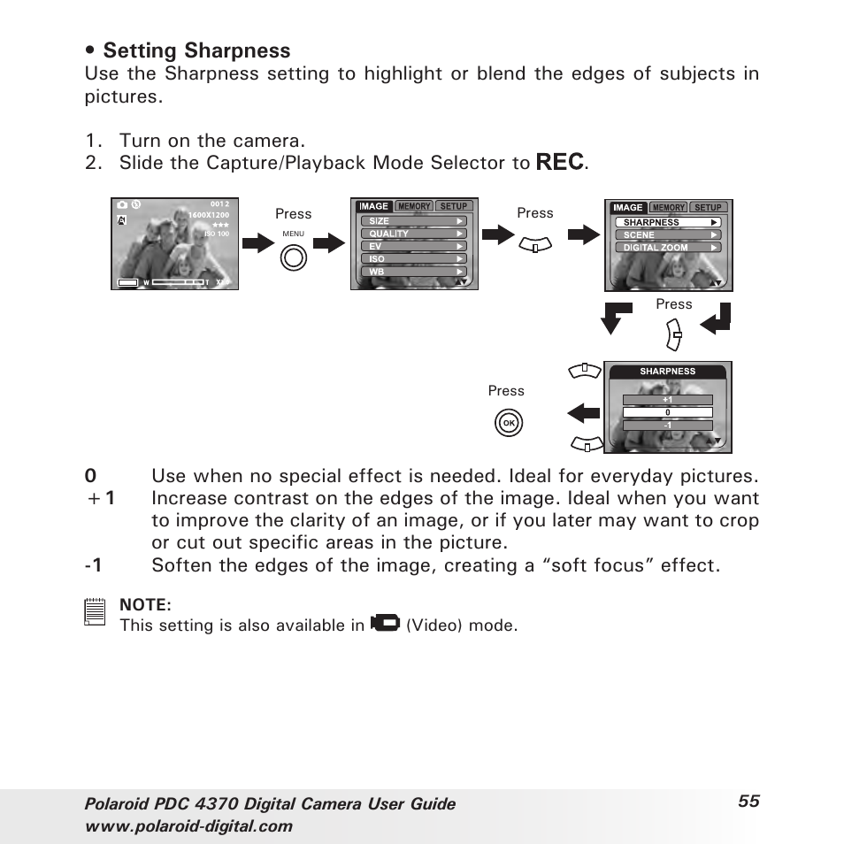 Setting sharpness | Polaroid PDC 4370 User Manual | Page 55 / 103