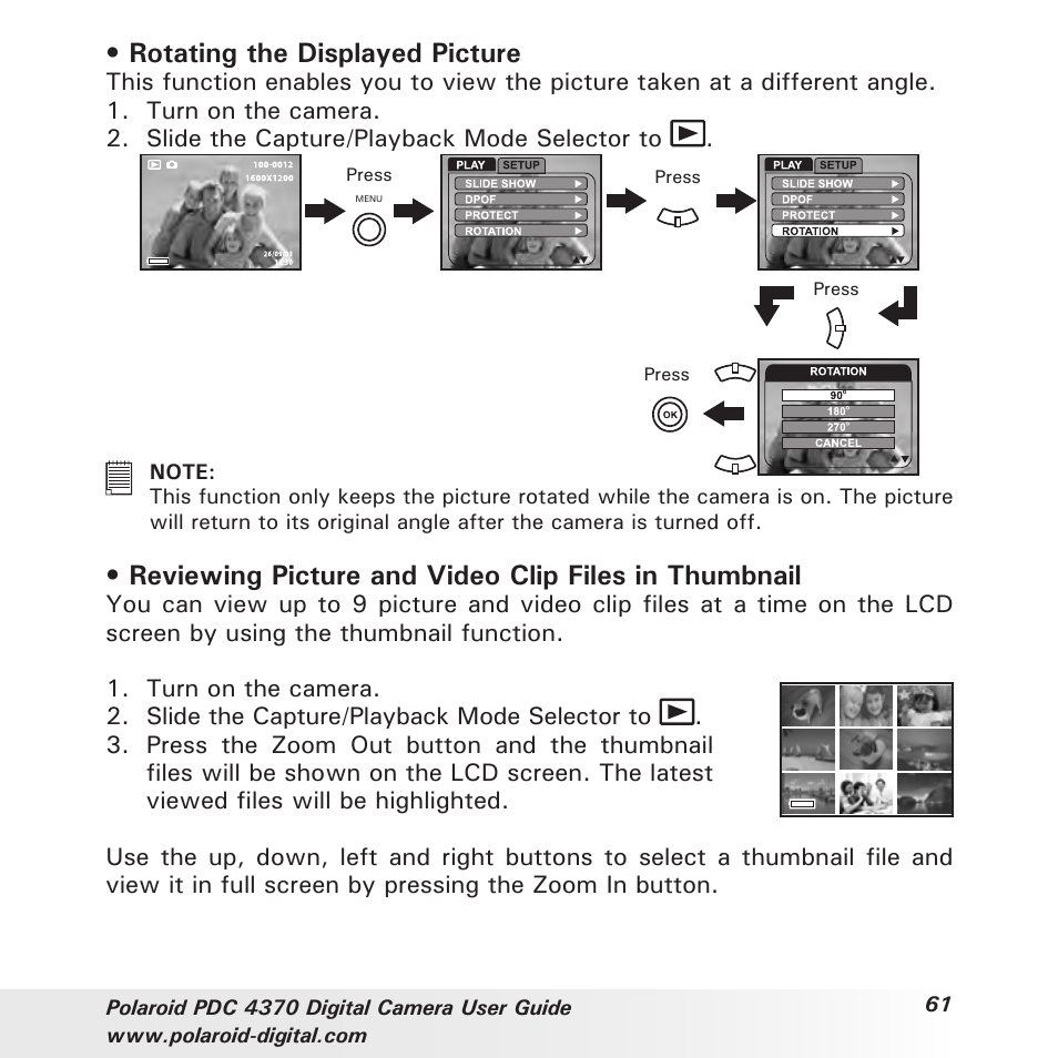Rotating the displayed picture | Polaroid PDC 4370 User Manual | Page 61 / 103