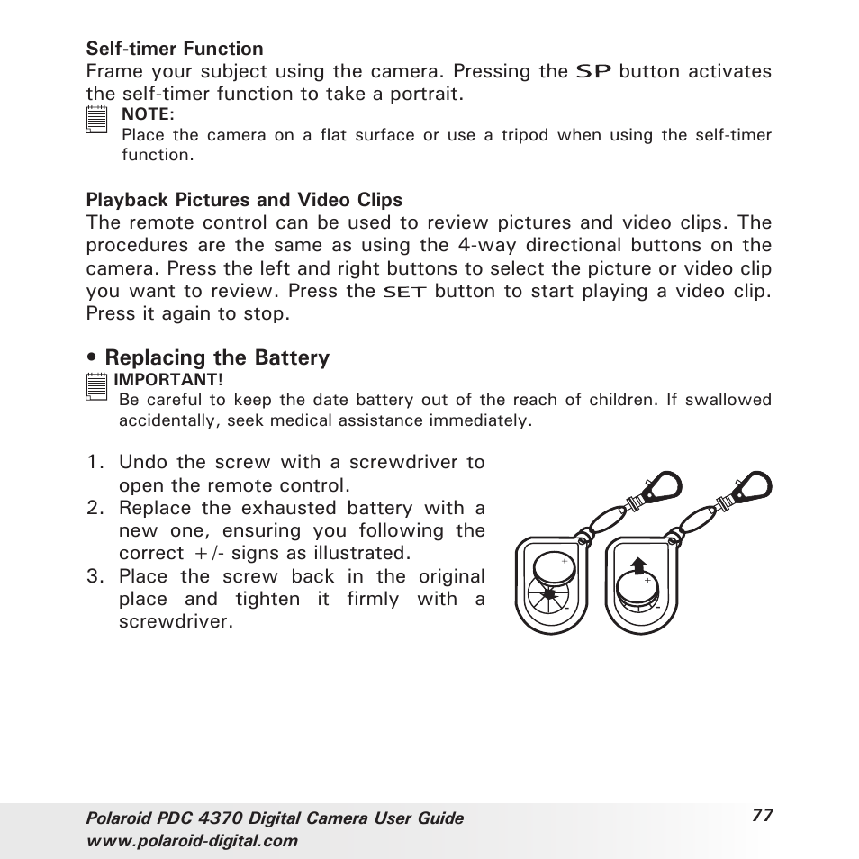 Replacing the battery | Polaroid PDC 4370 User Manual | Page 77 / 103