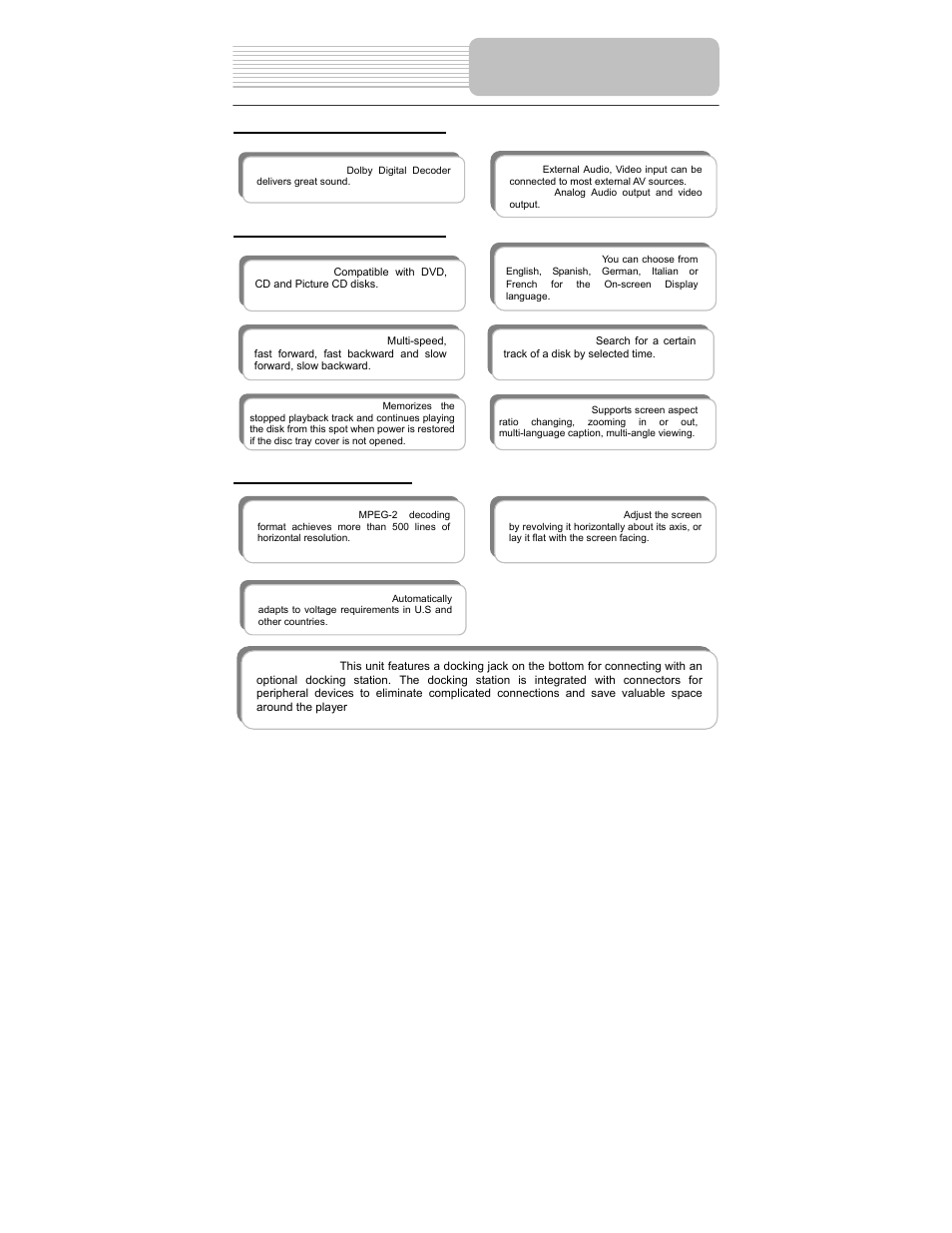 Features | Polaroid PDU-0824 User Manual | Page 5 / 44