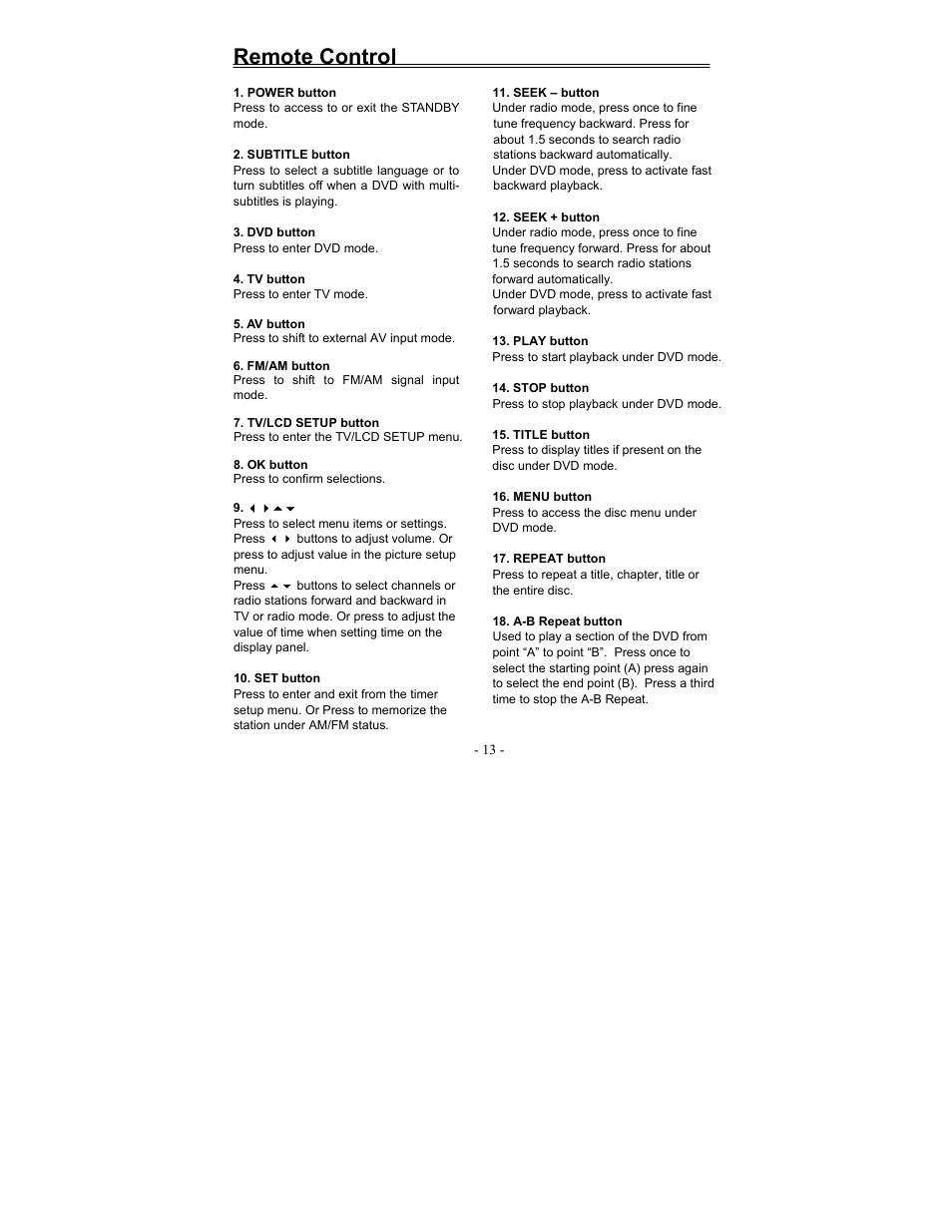 Remote control | Polaroid FDM-0700A User Manual | Page 13 / 36