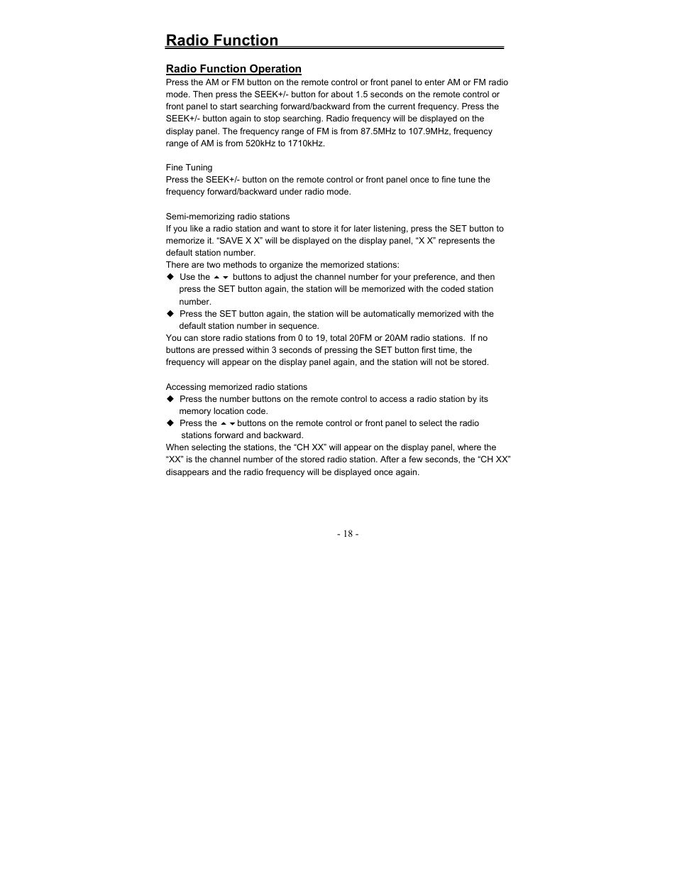 Radio function | Polaroid FDM-0700A User Manual | Page 18 / 36