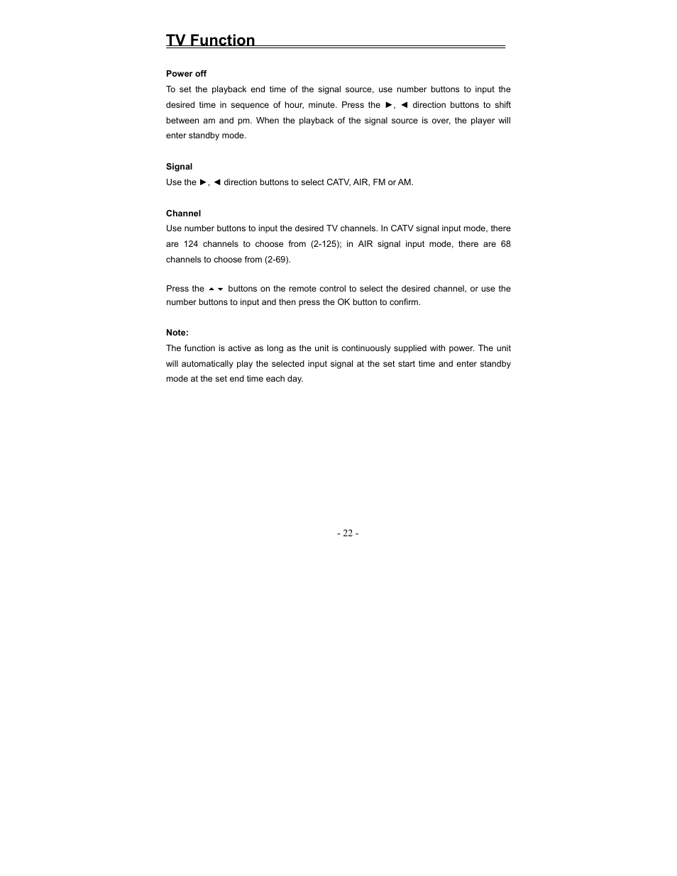 Tv function | Polaroid FDM-0700A User Manual | Page 22 / 36