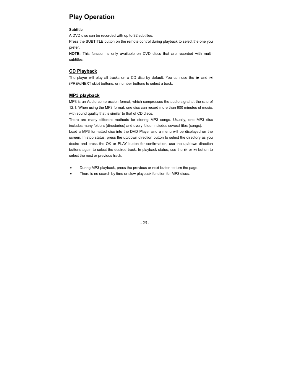 Play operation | Polaroid FDM-0700A User Manual | Page 25 / 36
