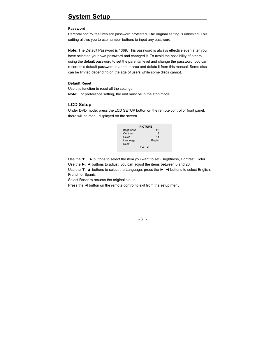 System setup | Polaroid FDM-0700A User Manual | Page 31 / 36