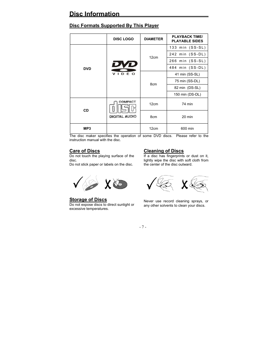 Disc information | Polaroid FDM-0700A User Manual | Page 7 / 36