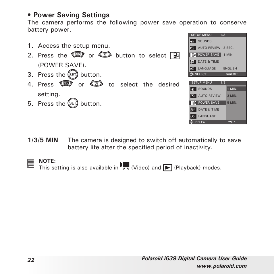 Power saving settings | Polaroid i639 User Manual | Page 22 / 107
