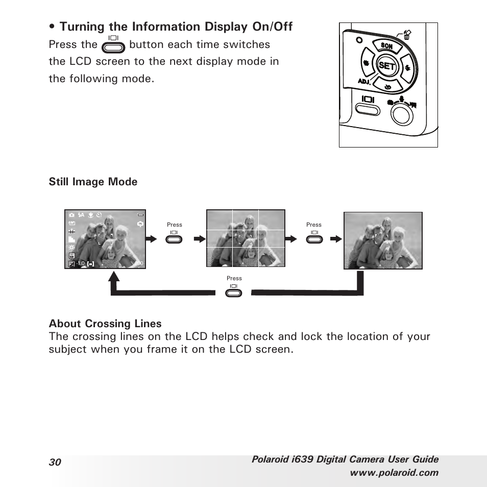 Turning the information display on/off | Polaroid i639 User Manual | Page 30 / 107