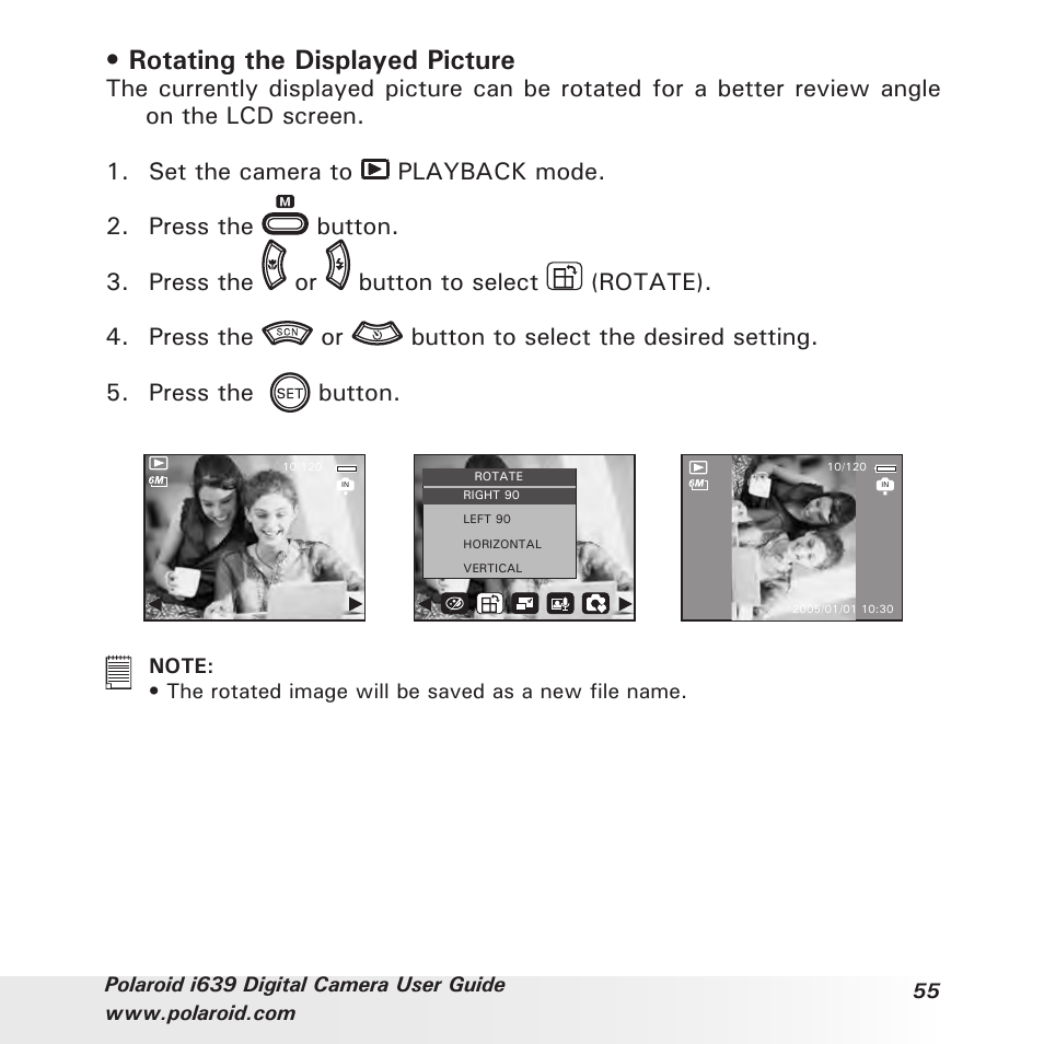 Rotating the displayed picture | Polaroid i639 User Manual | Page 55 / 107