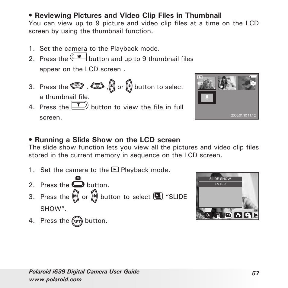 Running a slide show on the lcd screen | Polaroid i639 User Manual | Page 57 / 107