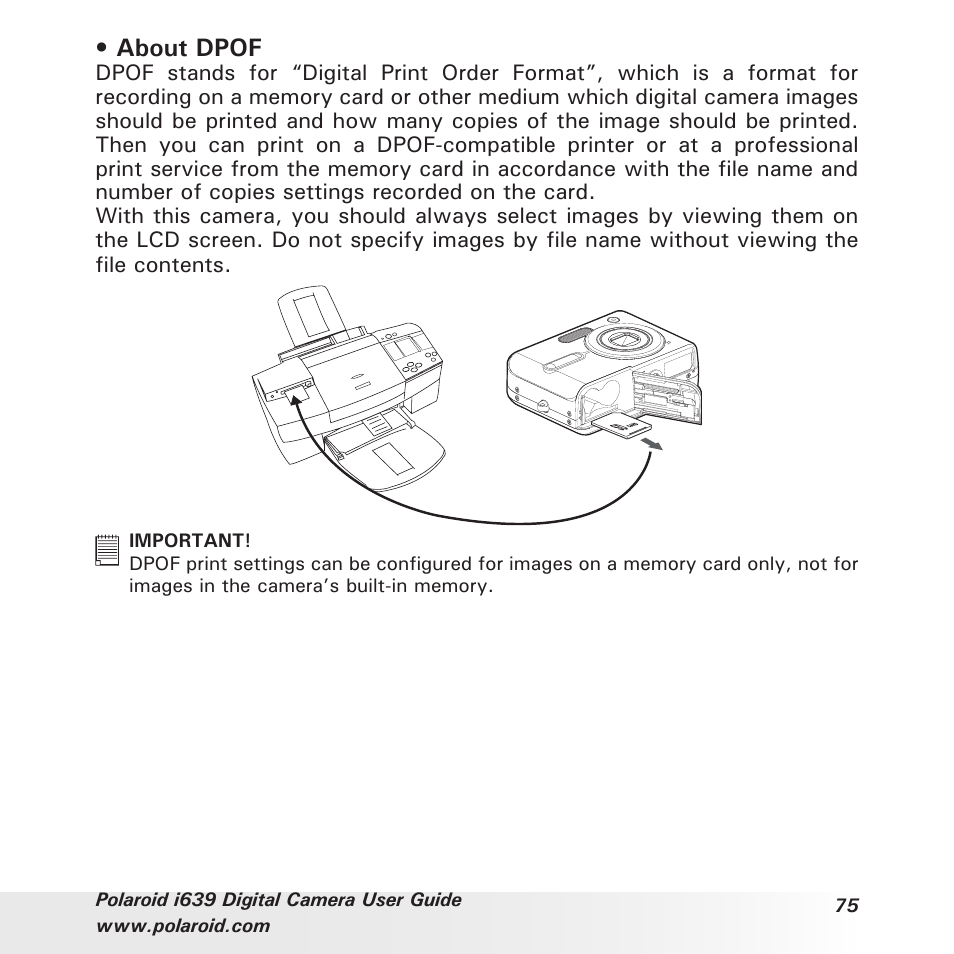 About dpof | Polaroid i639 User Manual | Page 75 / 107