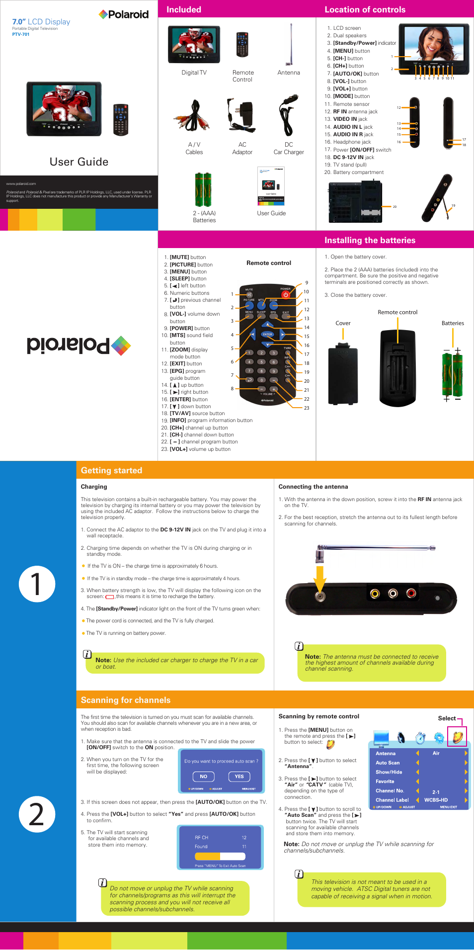 Polaroid PTV-701 User Manual | 2 pages