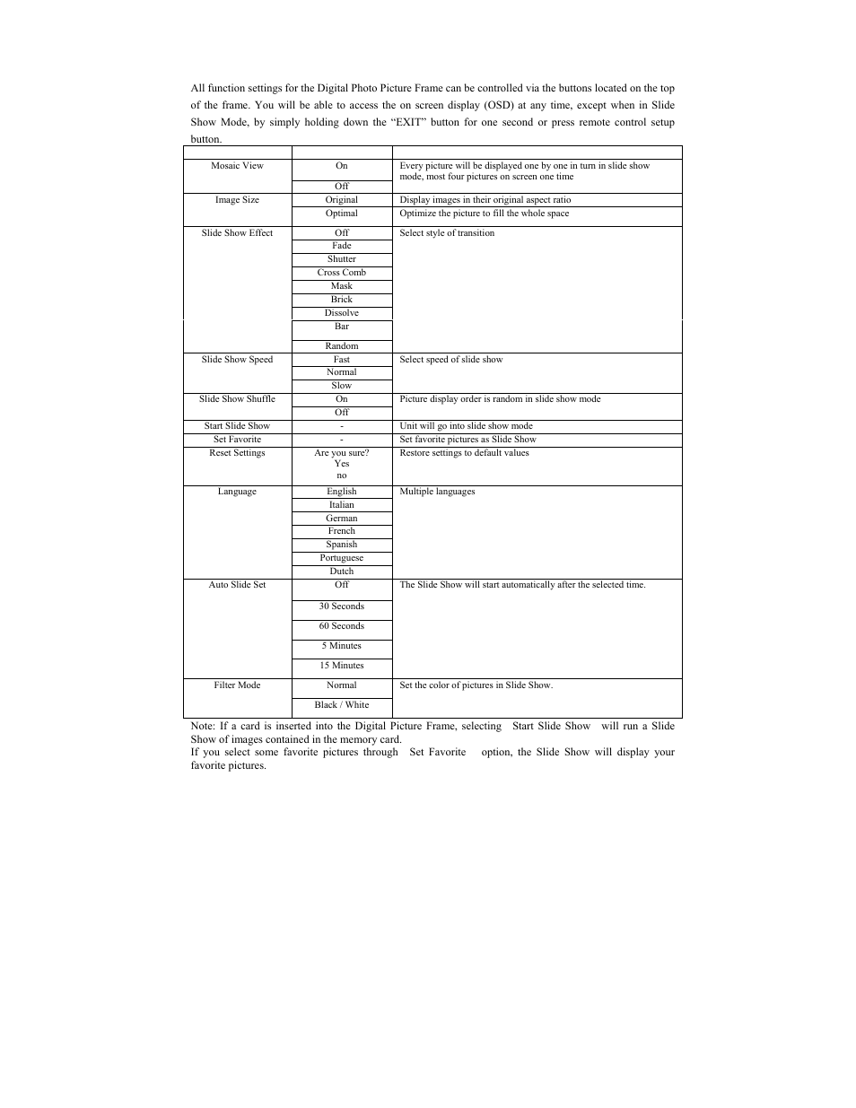 Osd menu functions | Polaroid Digital Photo Picture Frame User Manual | Page 7 / 10