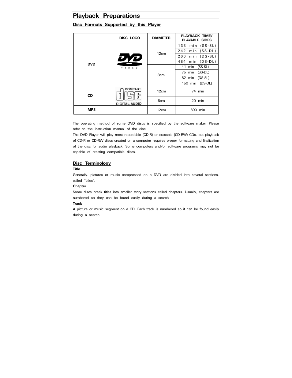 Playback preparations | Polaroid PDV-0820T User Manual | Page 12 / 31