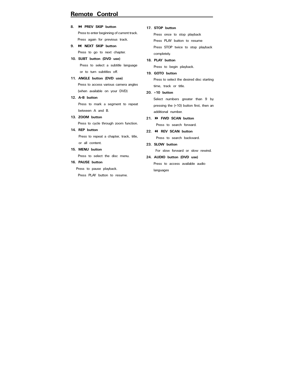Remote control | Polaroid PDV-0820T User Manual | Page 9 / 31