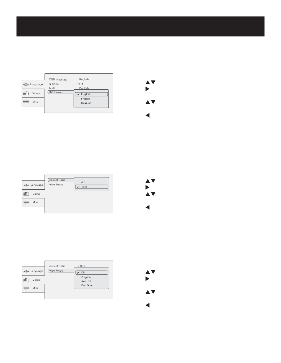 System setup, Language setup (continued) video setup | Polaroid PDU-2728 User Manual | Page 21 / 28