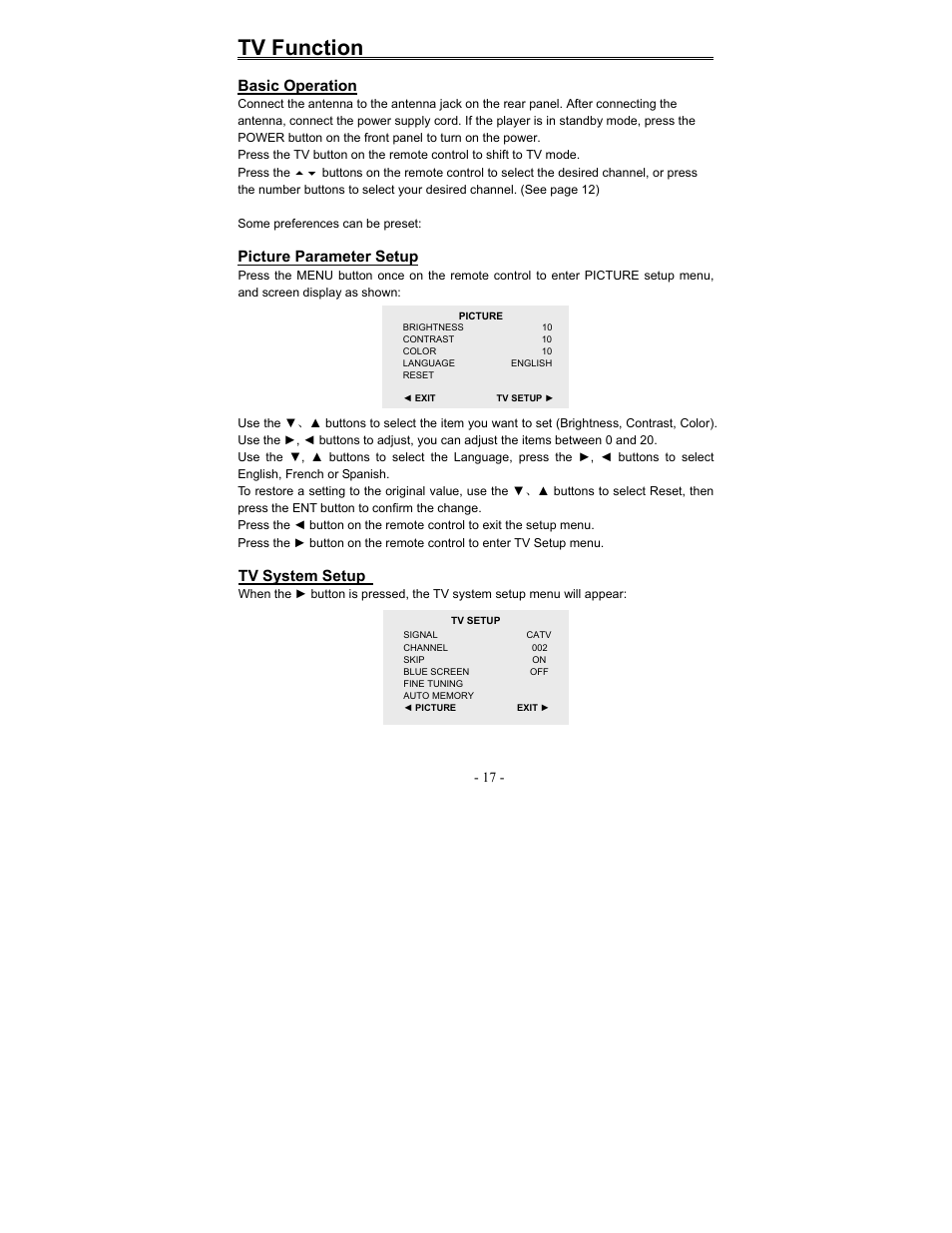 Tv function | Polaroid PDM-0817 User Manual | Page 61 / 67