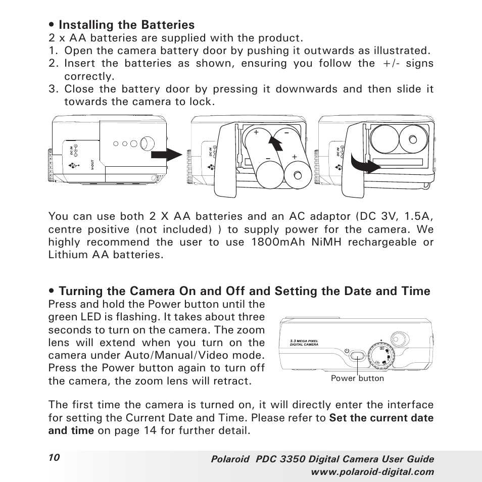 Installing the batteries | Polaroid PhotoMAX PDC 3350 User Manual | Page 10 / 63