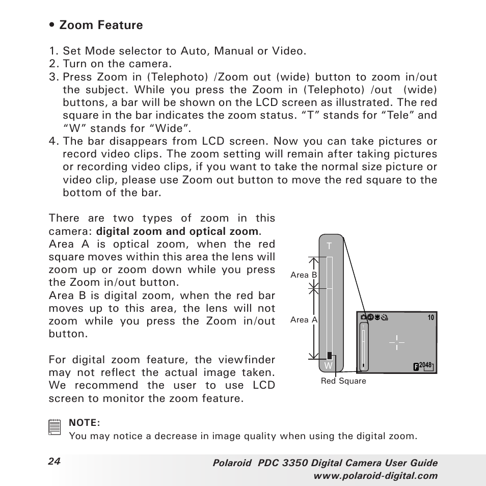 Zoom feature | Polaroid PhotoMAX PDC 3350 User Manual | Page 24 / 63