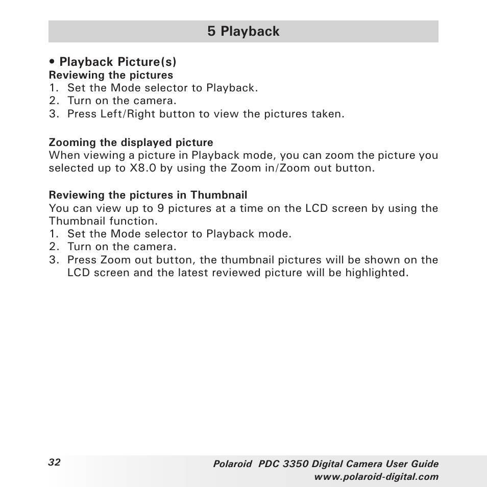 5 playback | Polaroid PhotoMAX PDC 3350 User Manual | Page 32 / 63