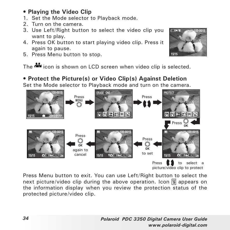Playing the video clip | Polaroid PhotoMAX PDC 3350 User Manual | Page 34 / 63