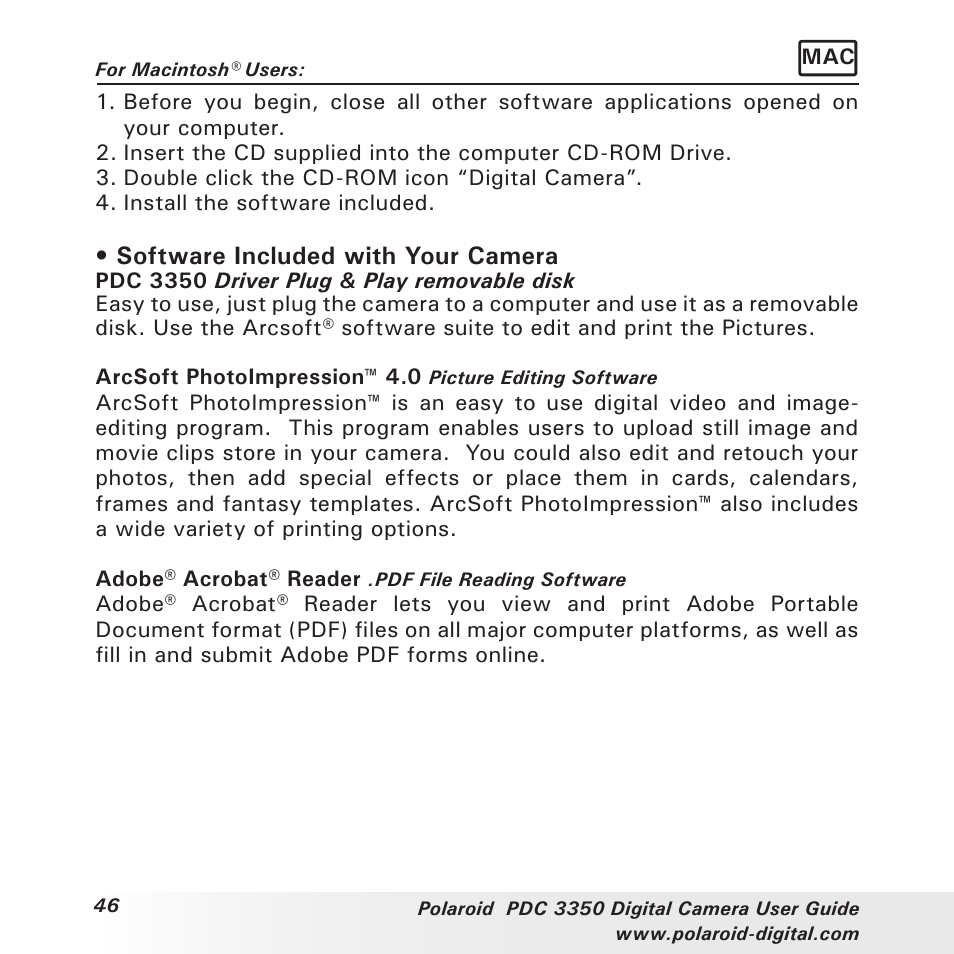 Software included with your camera | Polaroid PhotoMAX PDC 3350 User Manual | Page 46 / 63