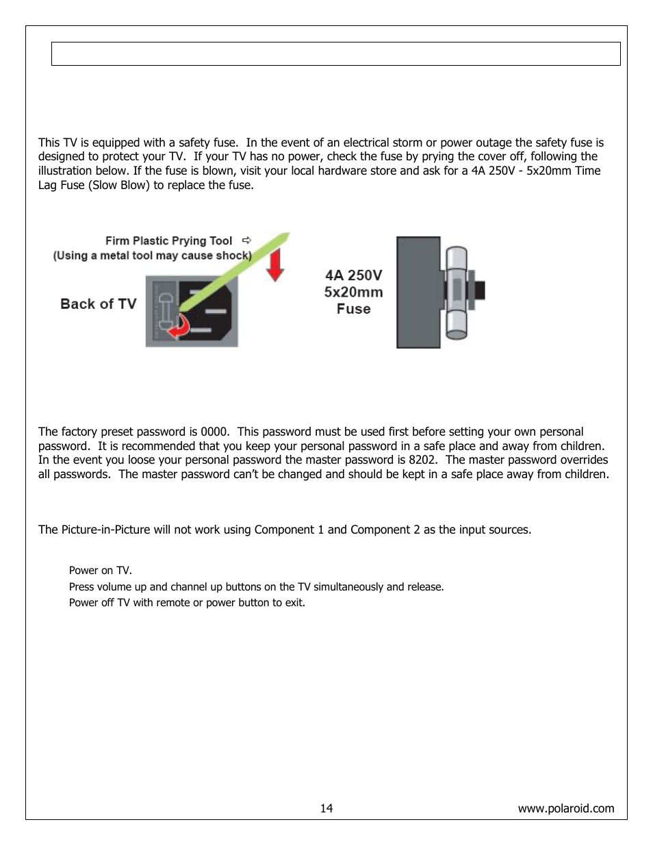 Troubleshooting / flow charts | Polaroid FLM-4232HM User Manual | Page 14 / 52