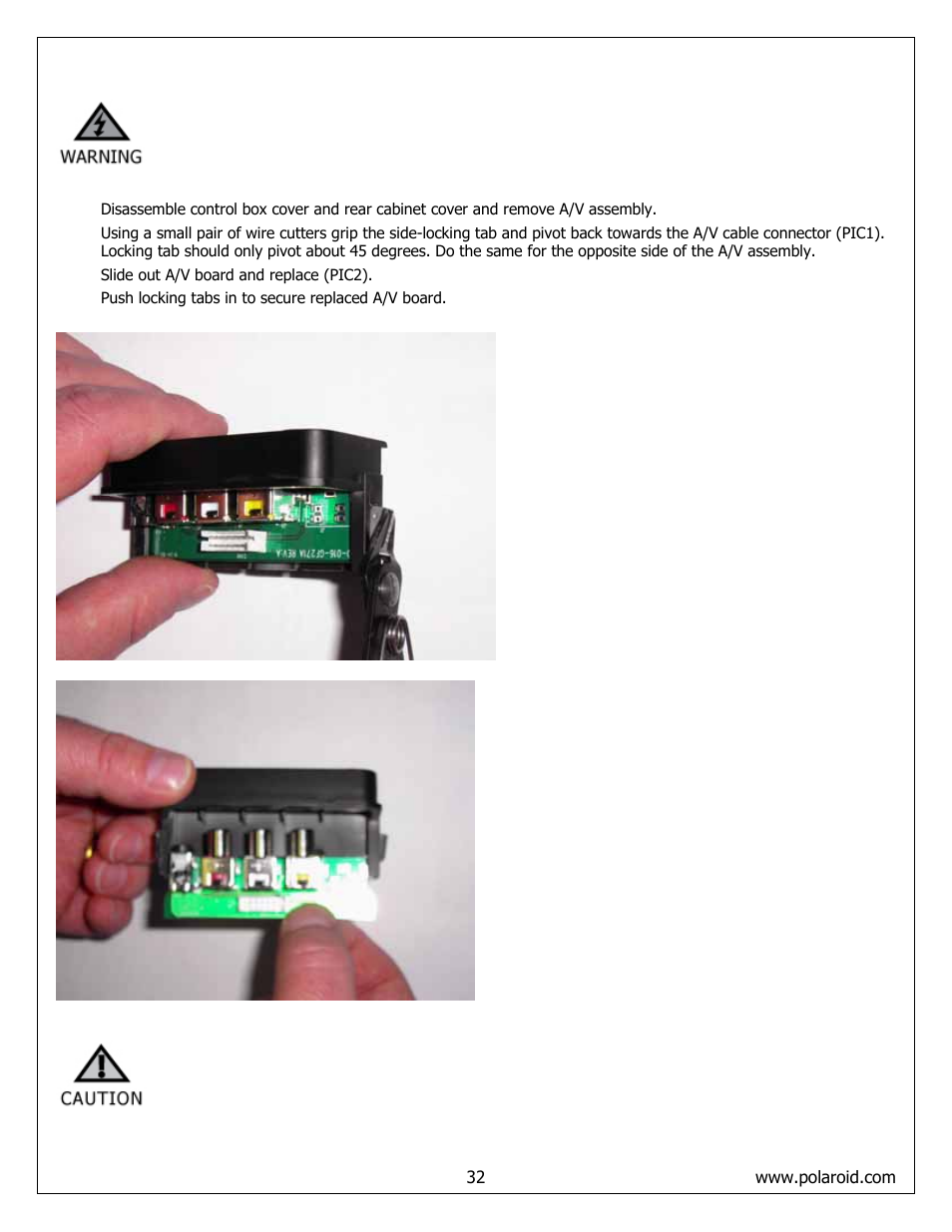 A/v board removal and replacement | Polaroid FLM-4232HM User Manual | Page 32 / 52