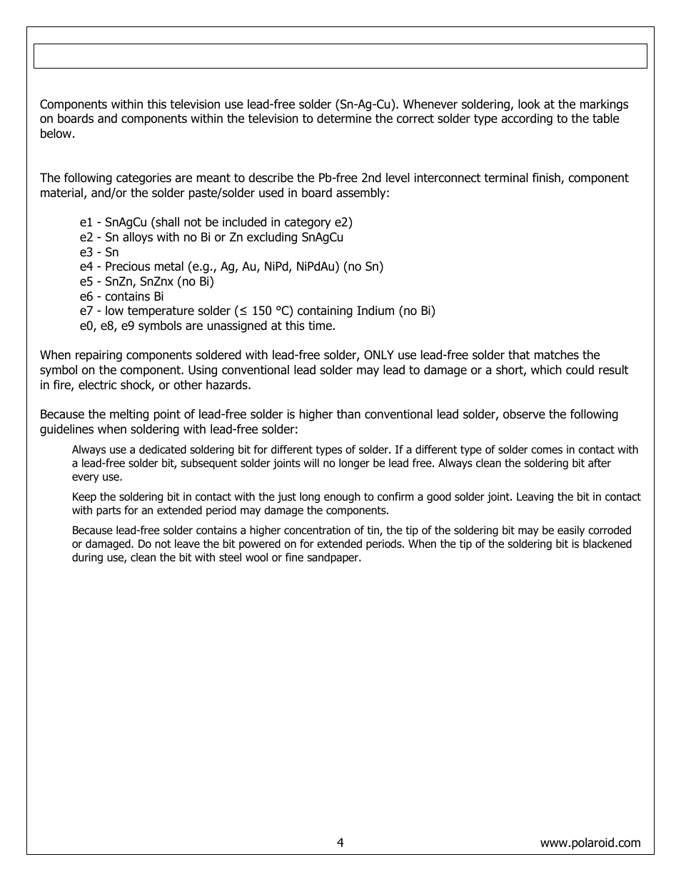 Important service and safety information | Polaroid FLM-4232HM User Manual | Page 4 / 52