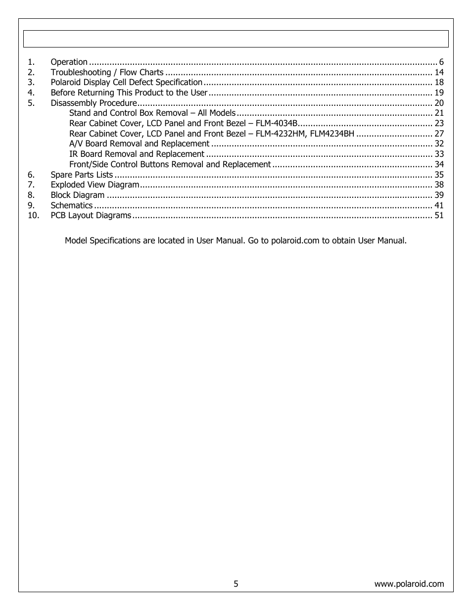 Polaroid FLM-4232HM User Manual | Page 5 / 52