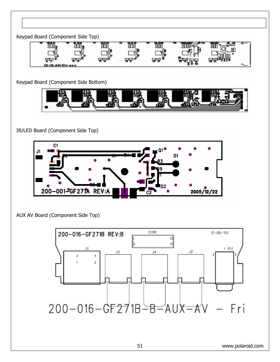 Pcb layout diagrams | Polaroid FLM-4232HM User Manual | Page 51 / 52