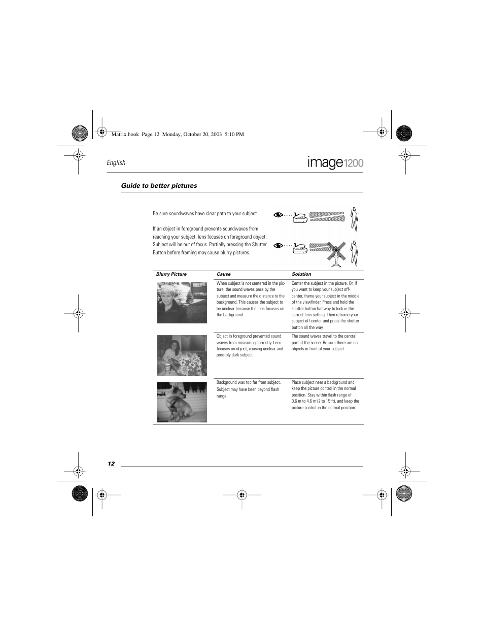 Guide to better pictures, English | Polaroid Image1200 User Manual | Page 13 / 39