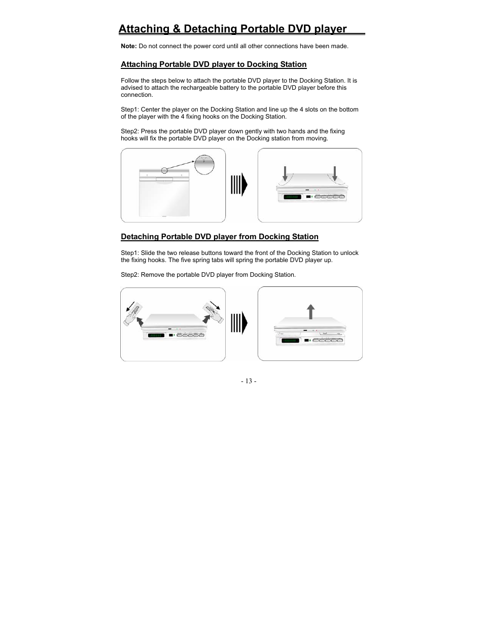 Attaching & detaching portable dvd player | Polaroid PDM-0990DS User Manual | Page 58 / 68