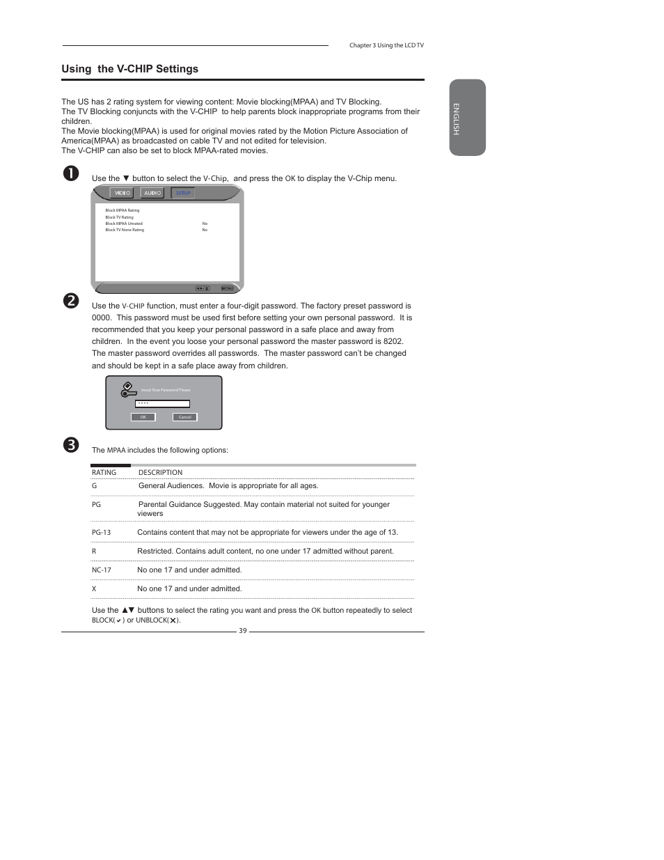 Using the v-chip settings | Polaroid FLX-2602 User Manual | Page 40 / 58