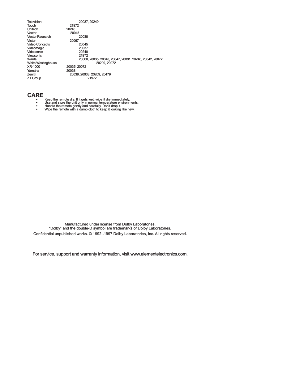 Care | Polaroid FLX-2602 User Manual | Page 58 / 58