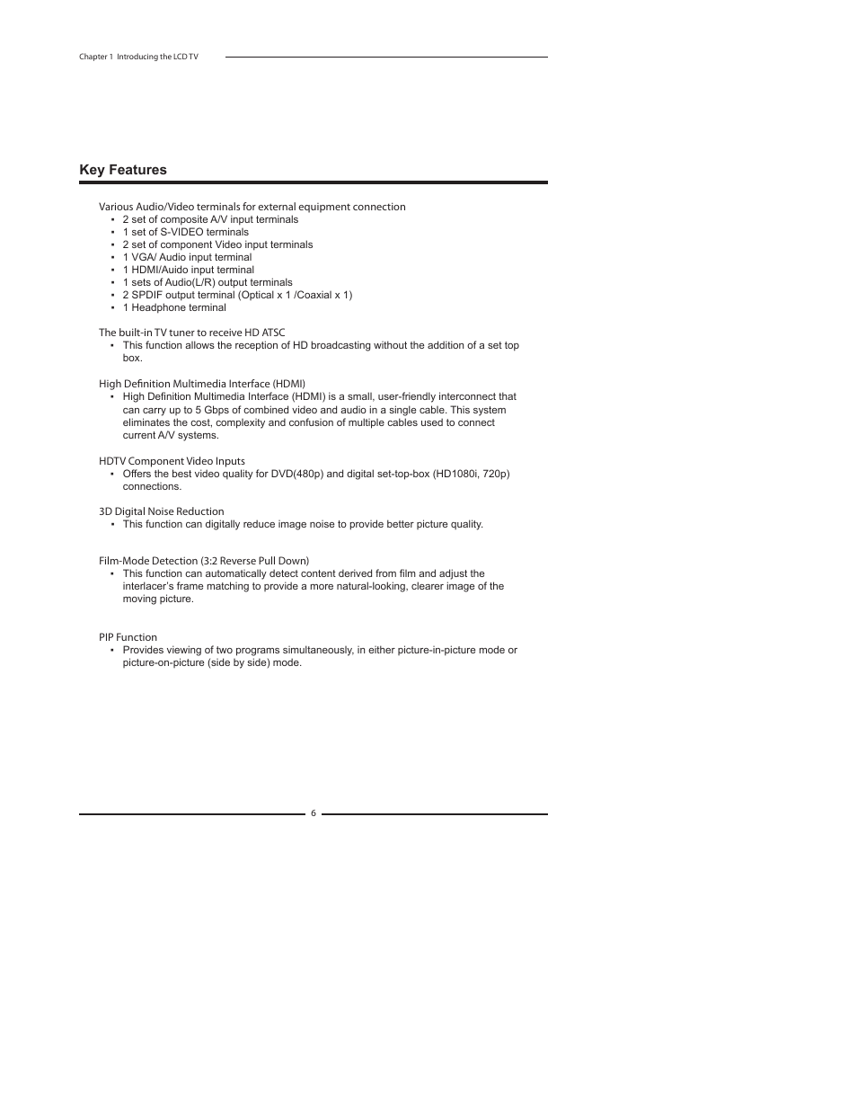 Chapter 1 introducing the lcd tv | Polaroid FLX-2602 User Manual | Page 7 / 58