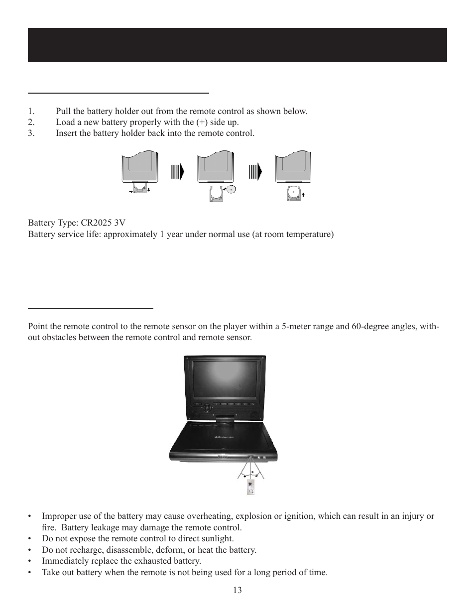 Remote control | Polaroid 20080421 User Manual | Page 13 / 28
