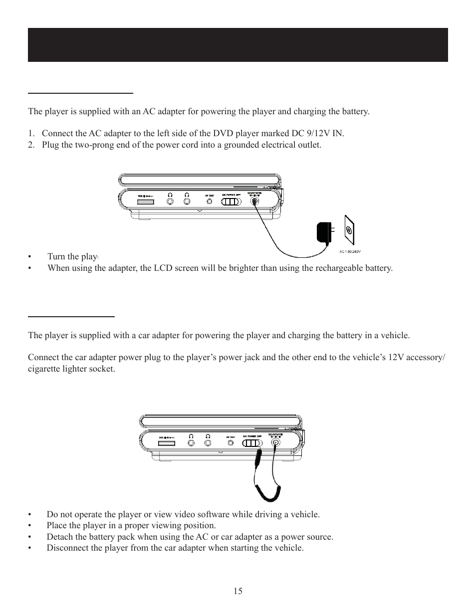 Power supply, Using the ac adapter | Polaroid 20080421 User Manual | Page 15 / 28