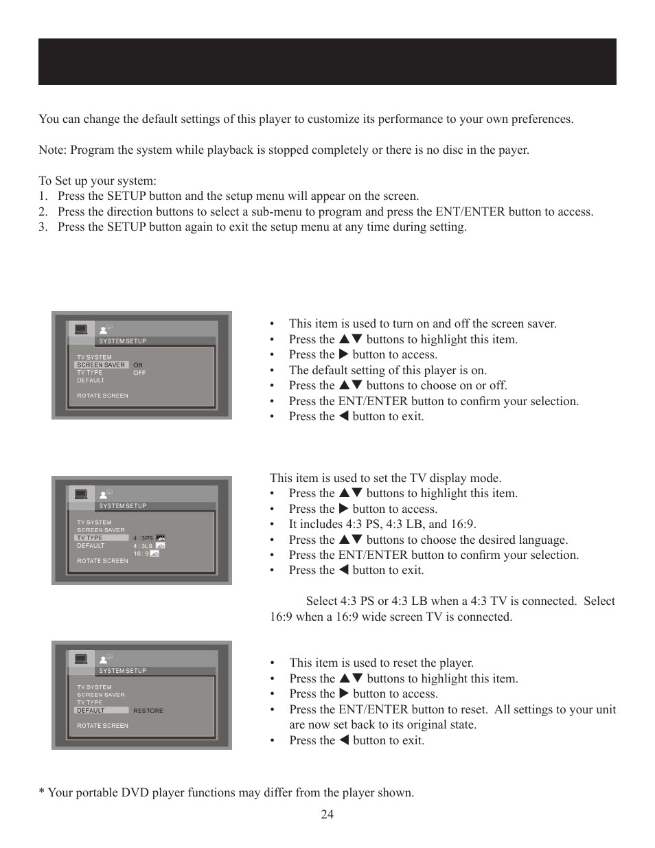 System setup, General setup | Polaroid 20080421 User Manual | Page 24 / 28