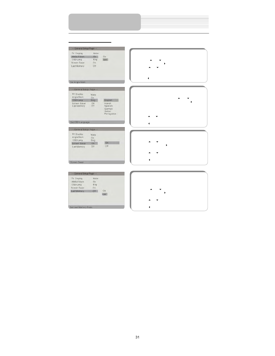 System setup | Polaroid PDX-0073 User Manual | Page 31 / 42