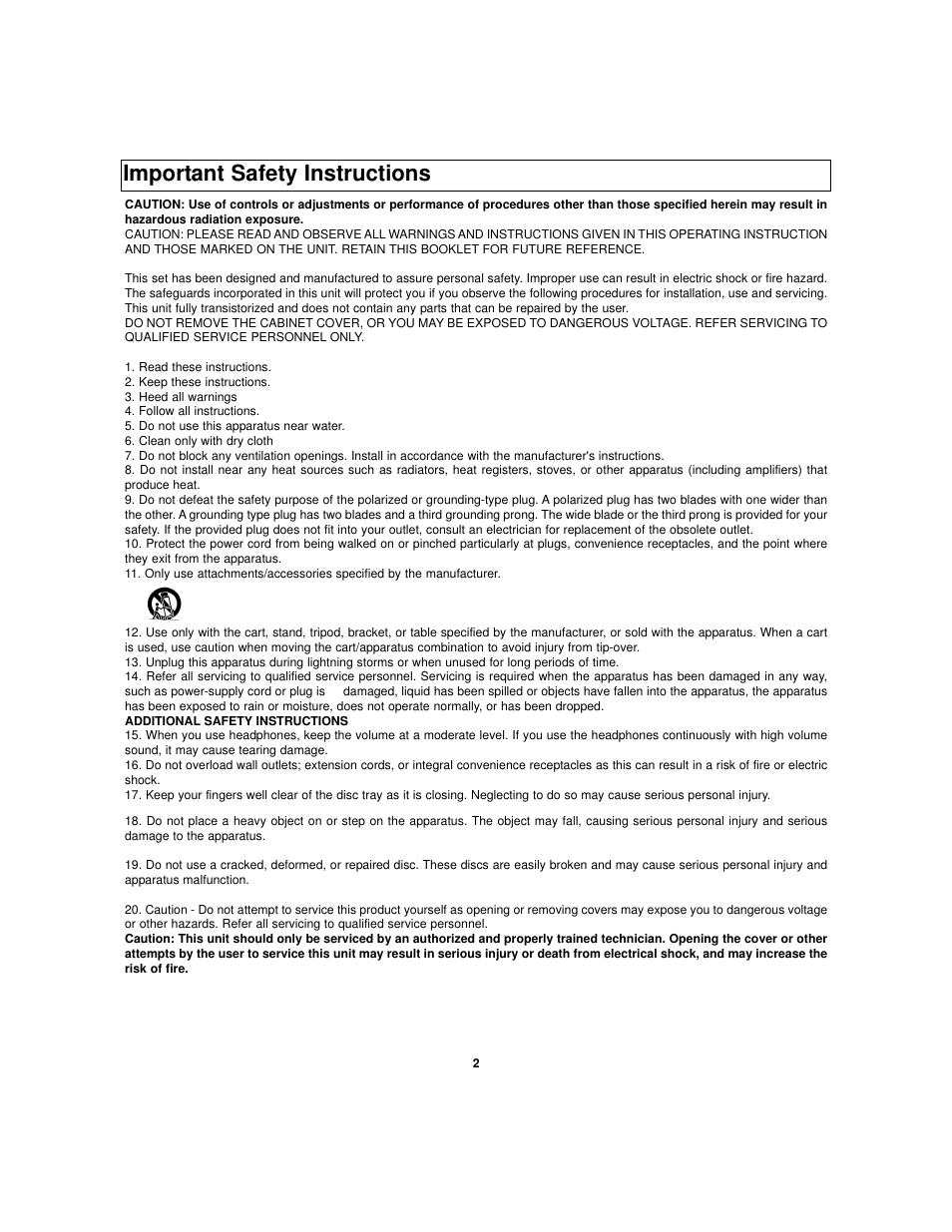 Important safety instructions | Polaroid TDB-3000AR User Manual | Page 16 / 29