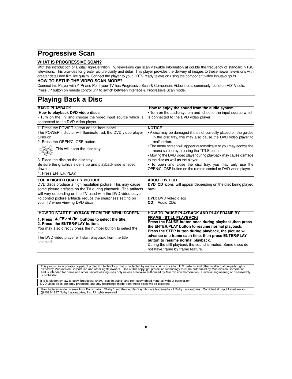 Playing back a disc, Progressive scan | Polaroid TDB-3000AR User Manual | Page 22 / 29